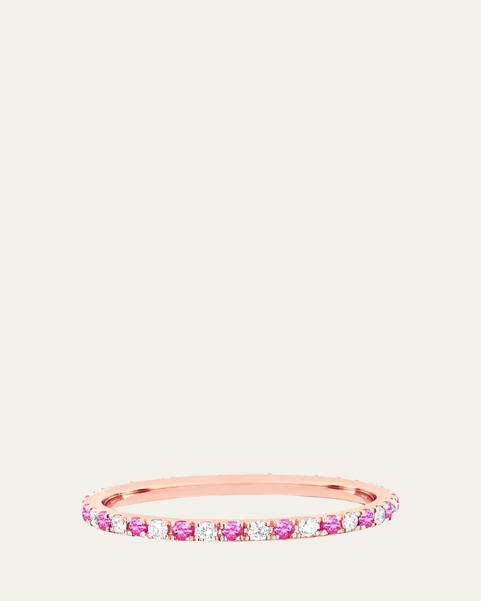 14k Rose Gold Diamond and Pink Sapphire Eternity Ring, Size 5 and